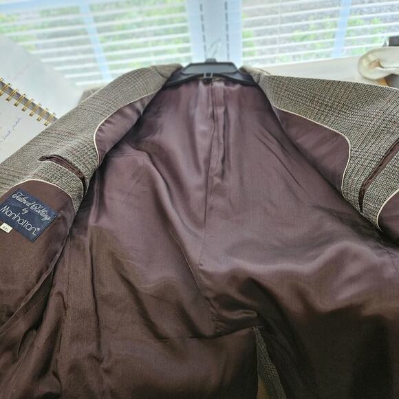 Mens Tailored Clothing by Manhattan Brown Plaid Wool Sport Coat Jacket Size 44L - Picture 8 of 10